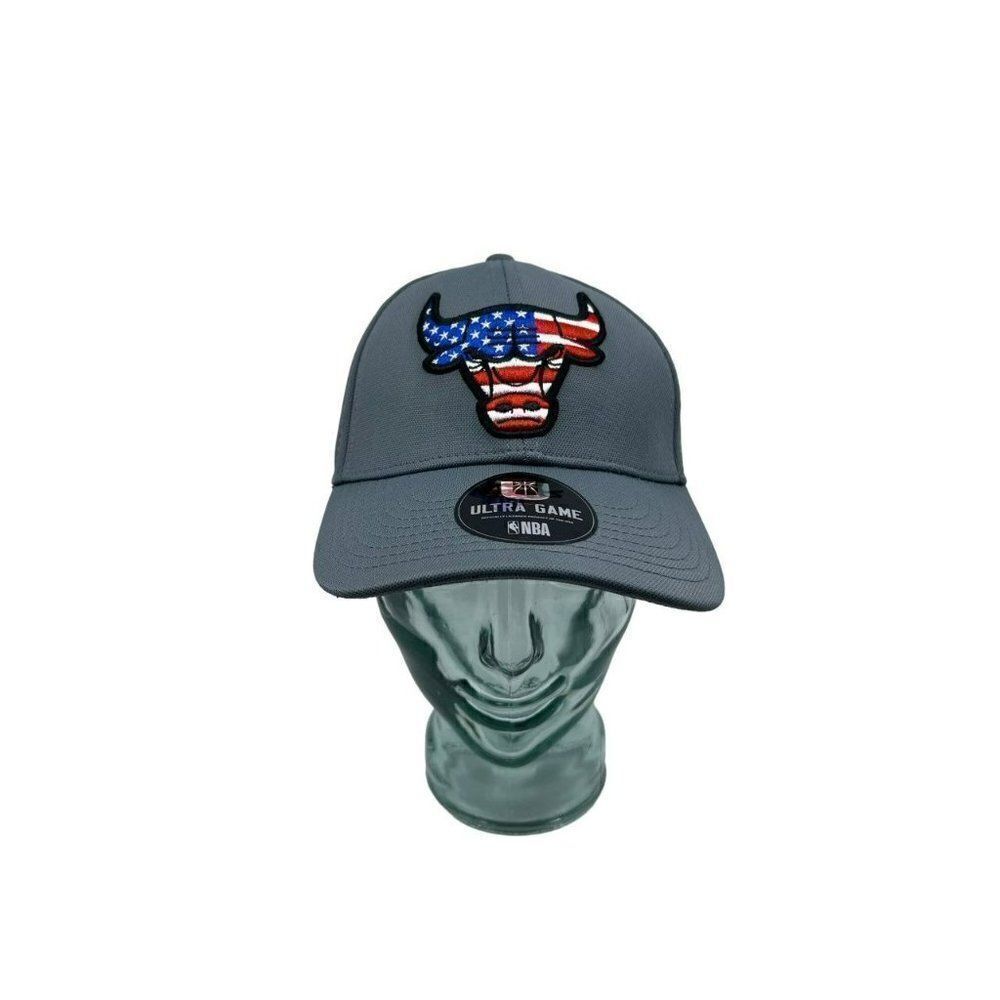 Ultra Game Chicago Bulls Hat Mens OSFA Grey Like New NBA USA Flag Logo Cap